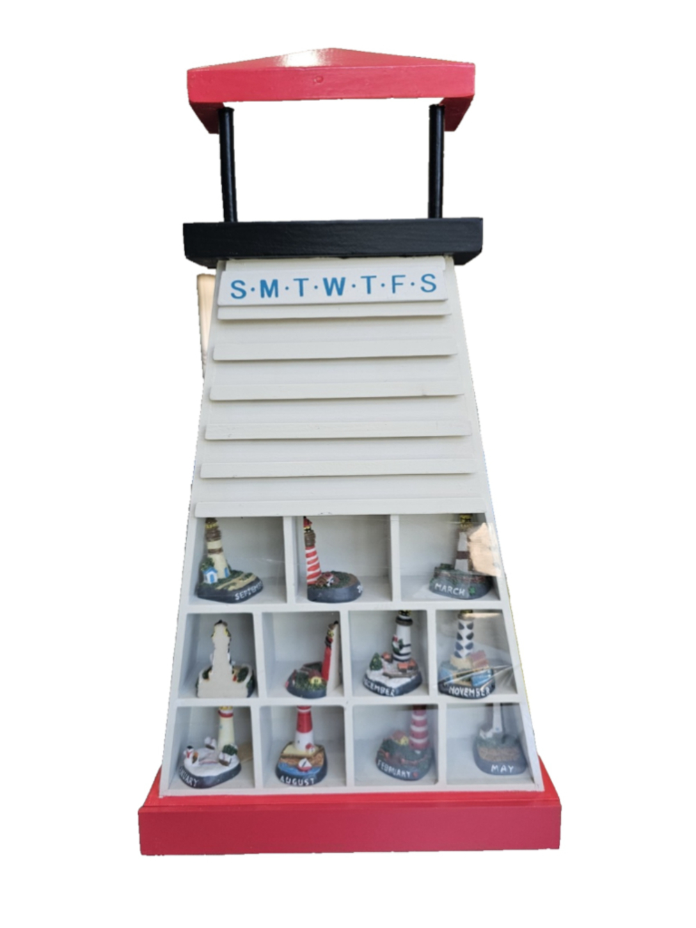 Lighthouse Wooden Perpetual Calendar with Light House Months and Number Dates